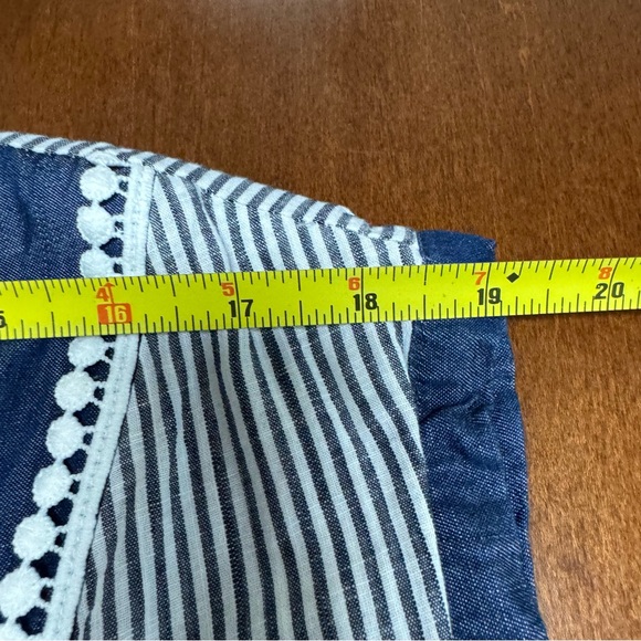 Savannah‎ Jane Floral Embroidered Blue Striped Sleeveless V-Neck Tunic Dress 2X - Picture 8 of 10